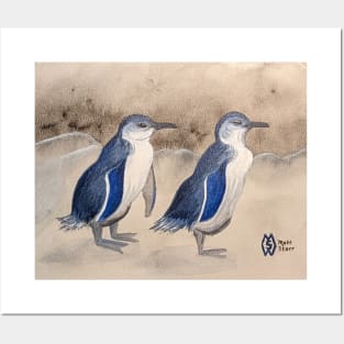 Blue penguins along the coastline Posters and Art